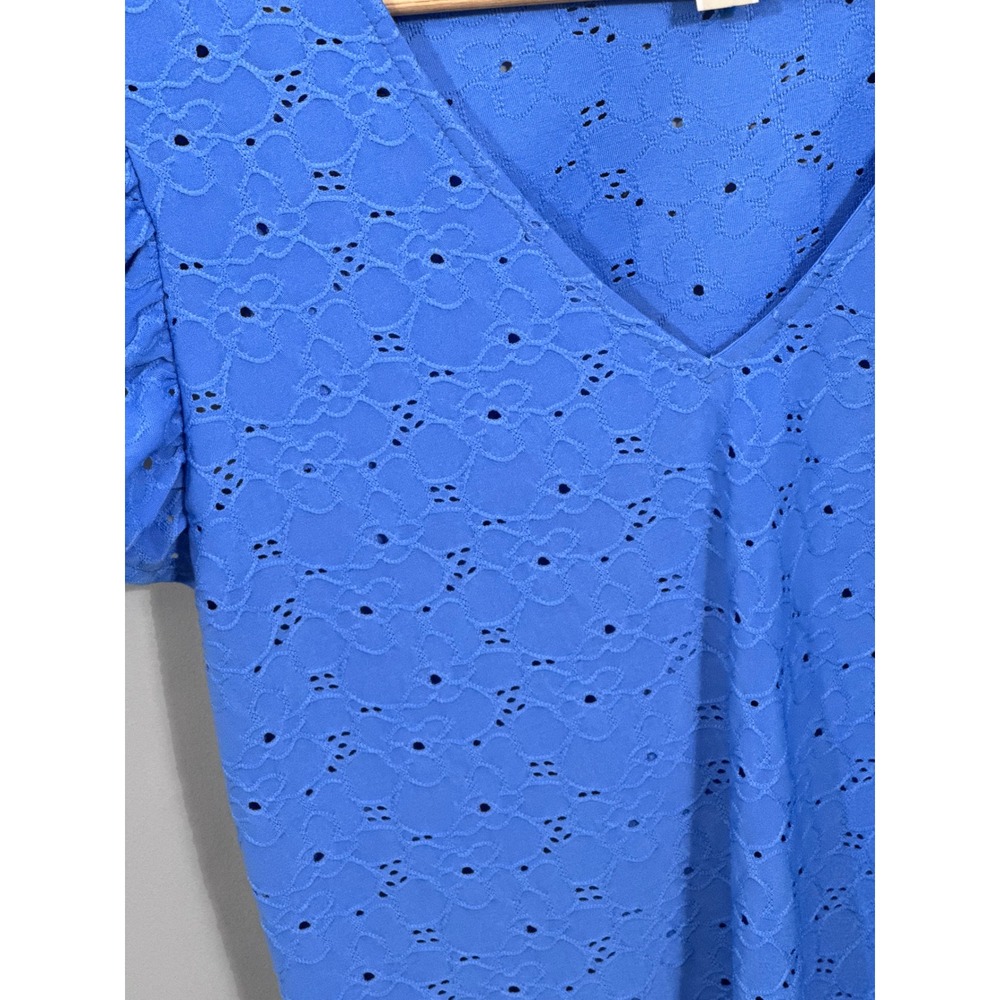 Michael‎ Kors Blue Eyelet Ruffle Sleeve V-Neck Blouse Top Small - Picture 4 of 6